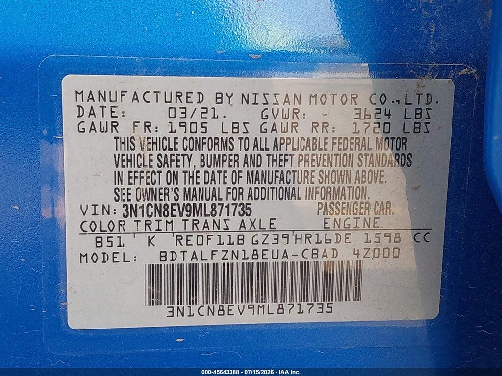 3N1CN8EV9ML871735 2021 NISSAN VERSA photo no. 9