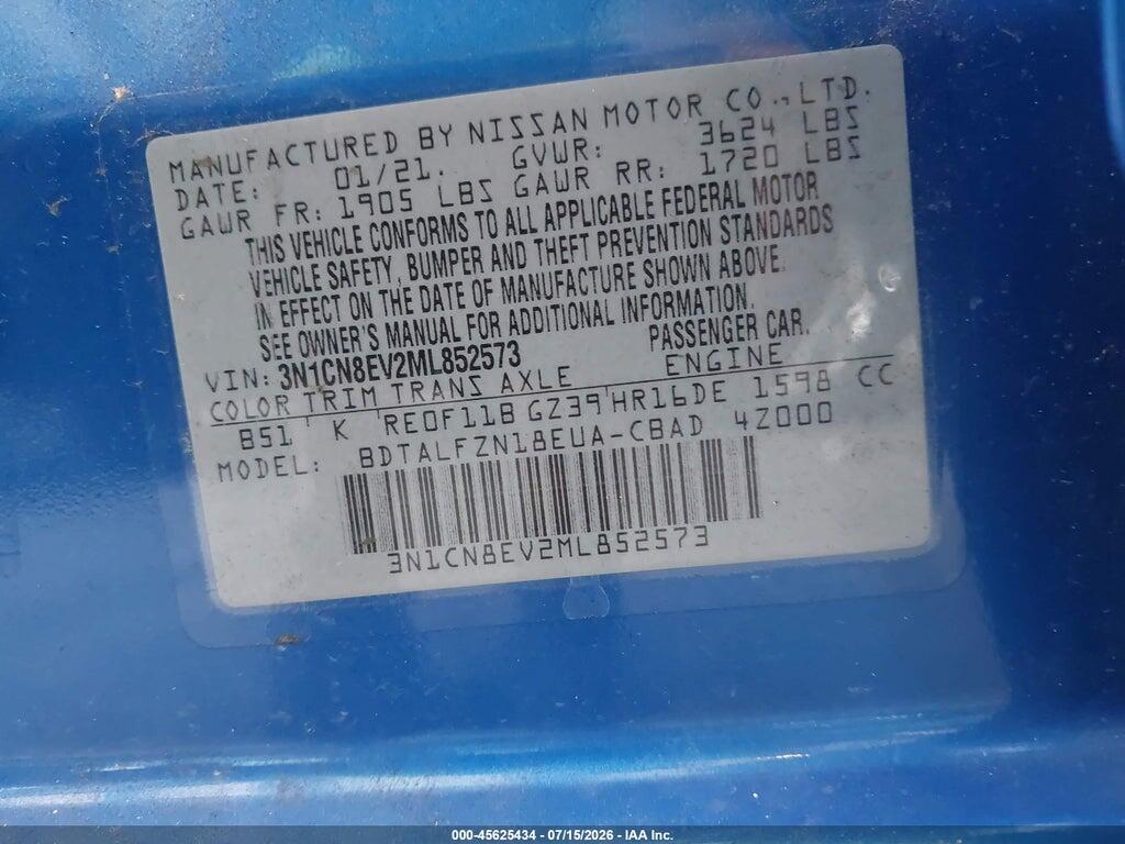 3N1CN8EV2ML852573 2021 NISSAN VERSA photo no. 9