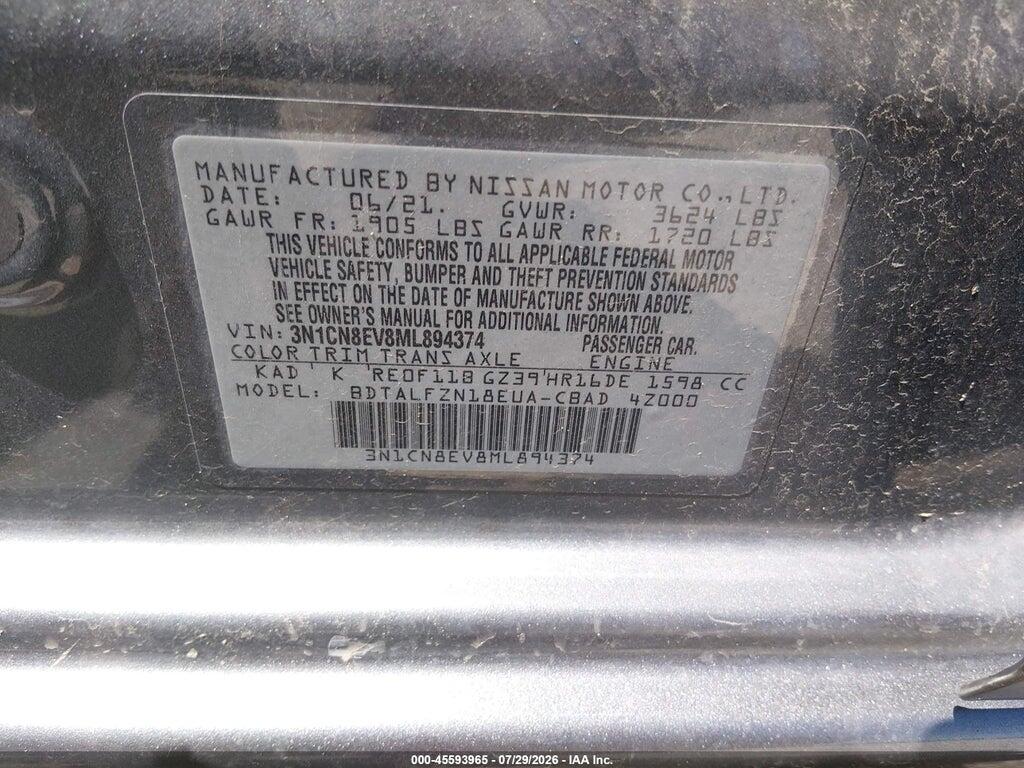 3N1CN8EV8ML894374 2021 NISSAN VERSA photo no. 9