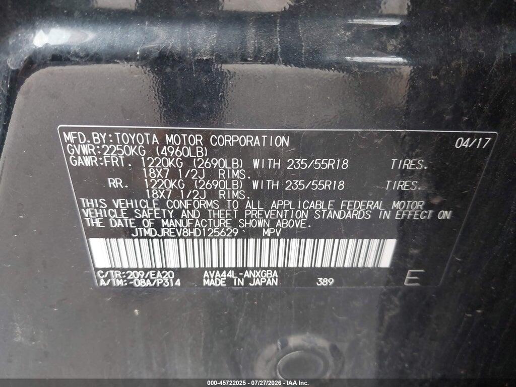 JTMDJREV8HD125629 2017 TOYOTA RAV4 HYBRID photo no. 9