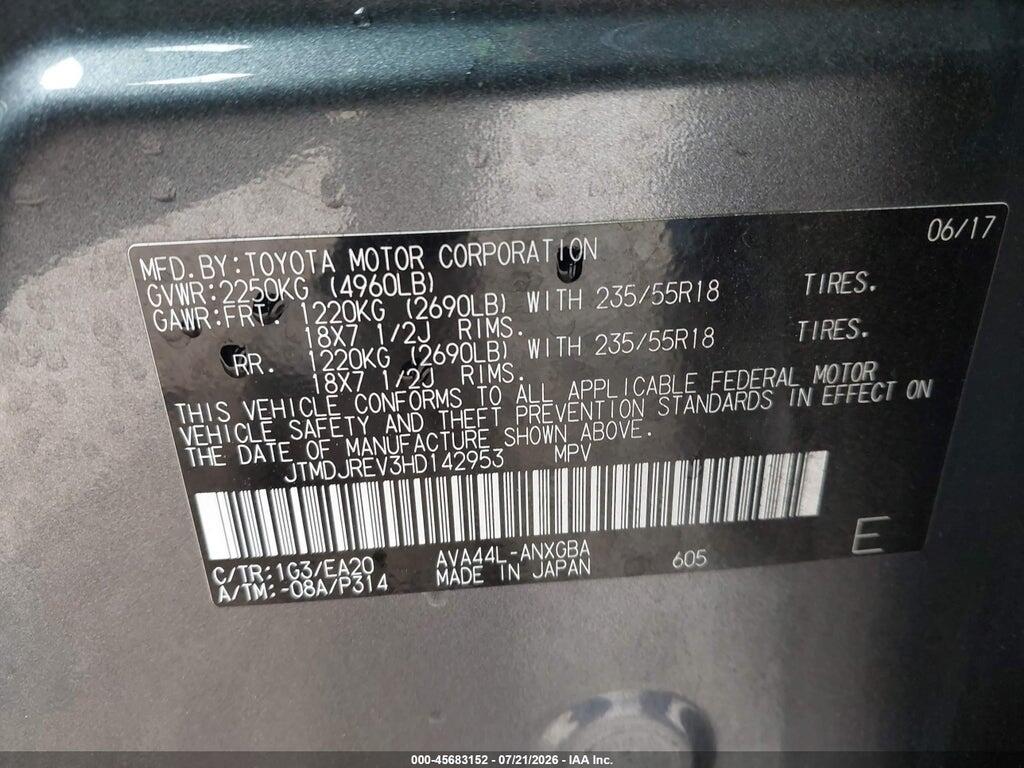 JTMDJREV3HD142953 2017 TOYOTA RAV4 HYBRID photo no. 9