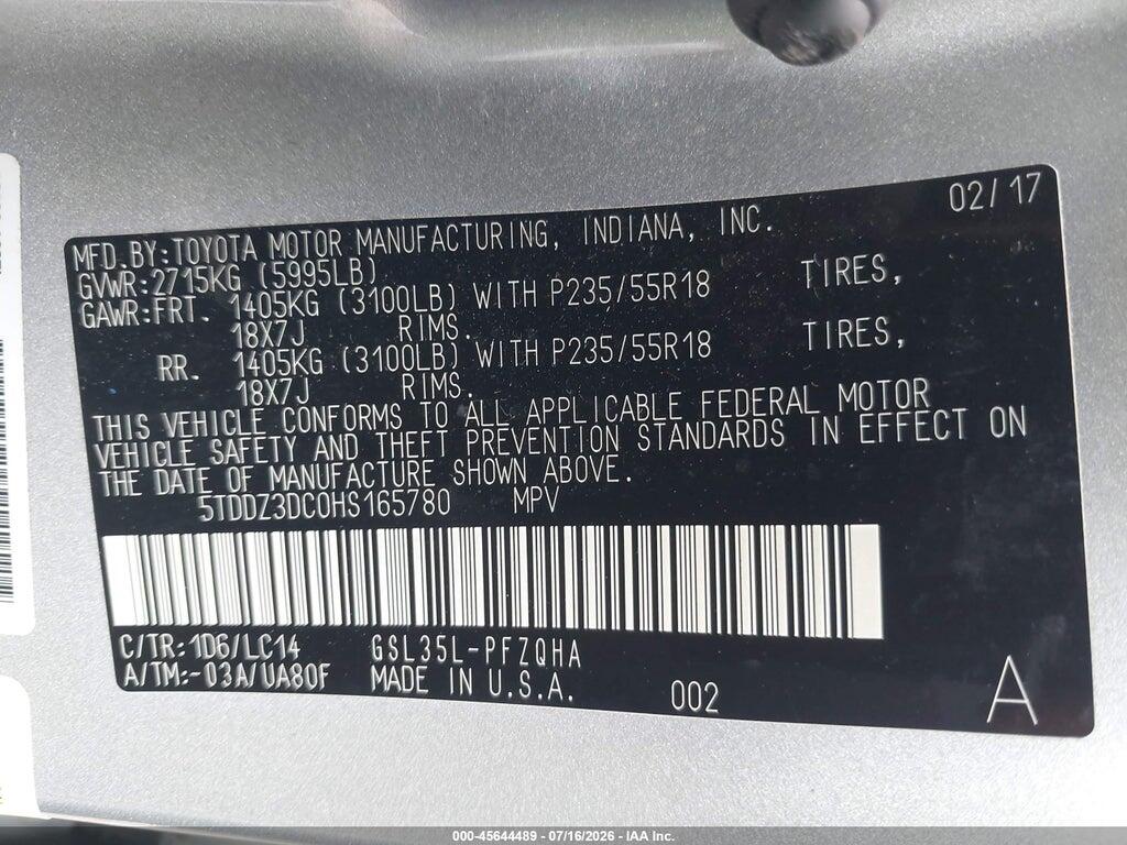 5TDDZ3DC0HS165780 2017 TOYOTA SIENNA photo no. 9