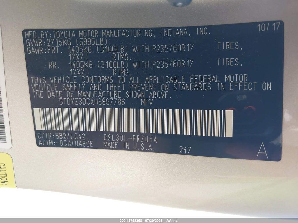 5TDYZ3DCXHS897786 2017 TOYOTA SIENNA photo no. 9