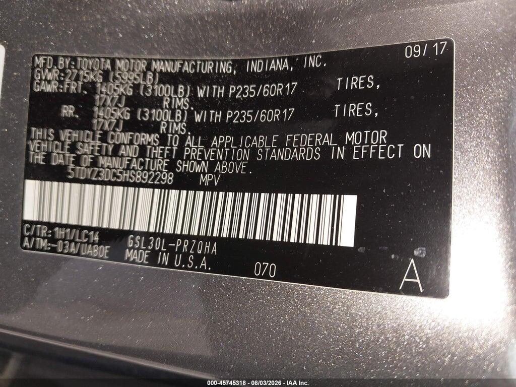 5TDYZ3DC5HS892298 2017 TOYOTA SIENNA photo no. 9