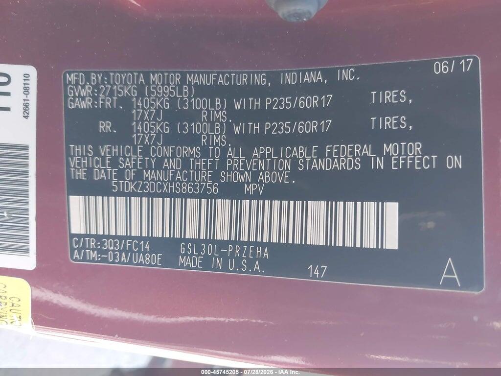 5TDKZ3DCXHS863756 2017 TOYOTA SIENNA photo no. 9