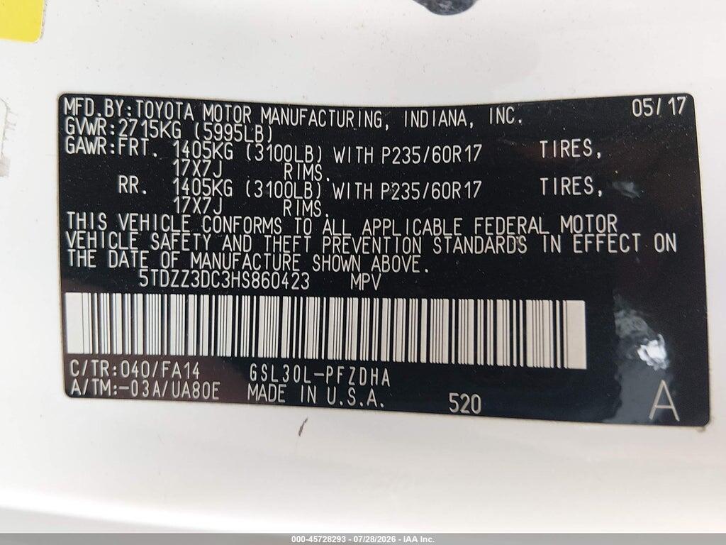 5TDZZ3DC3HS860423 2017 TOYOTA SIENNA photo no. 9