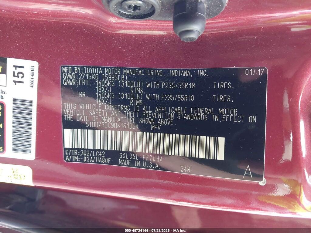 5TDDZ3DC9HS161064 2017 TOYOTA SIENNA photo no. 9