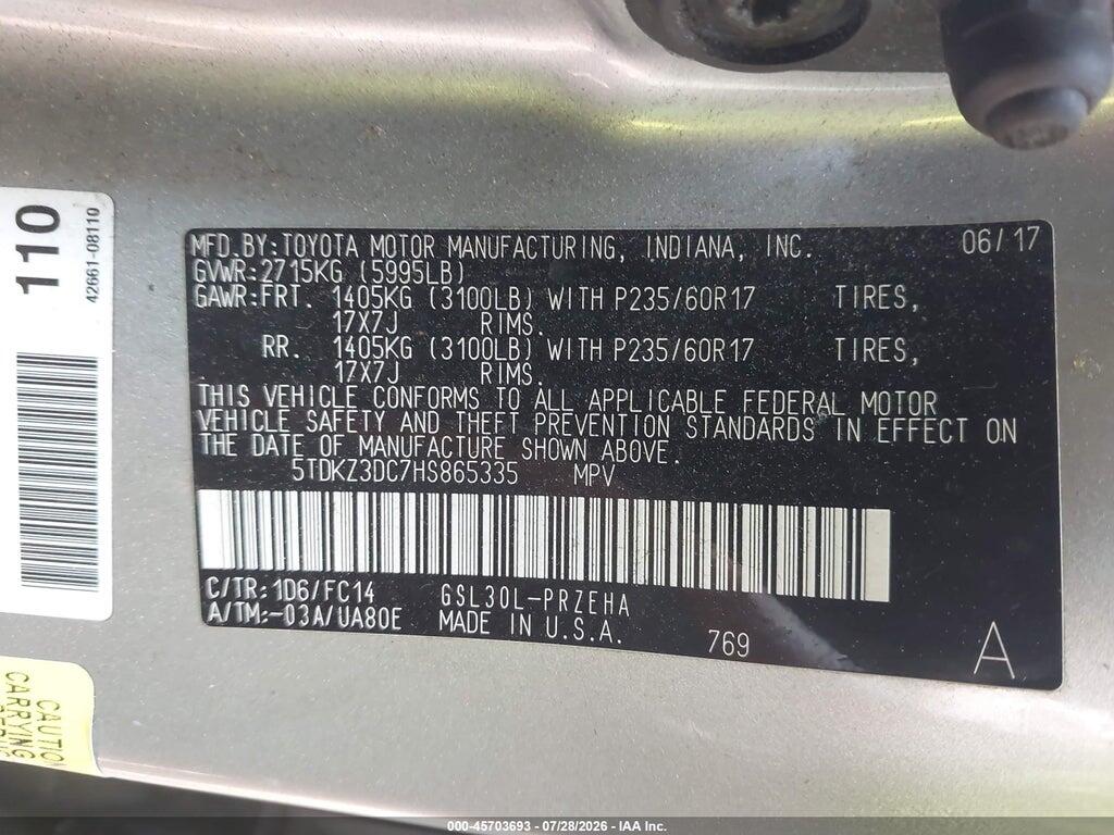 5TDKZ3DC7HS865335 2017 TOYOTA SIENNA photo no. 9
