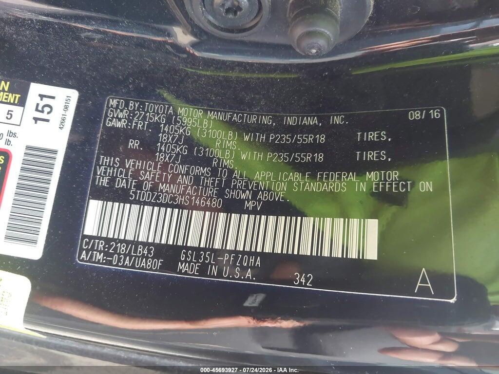 5TDDZ3DC3HS146480 2017 TOYOTA SIENNA photo no. 9