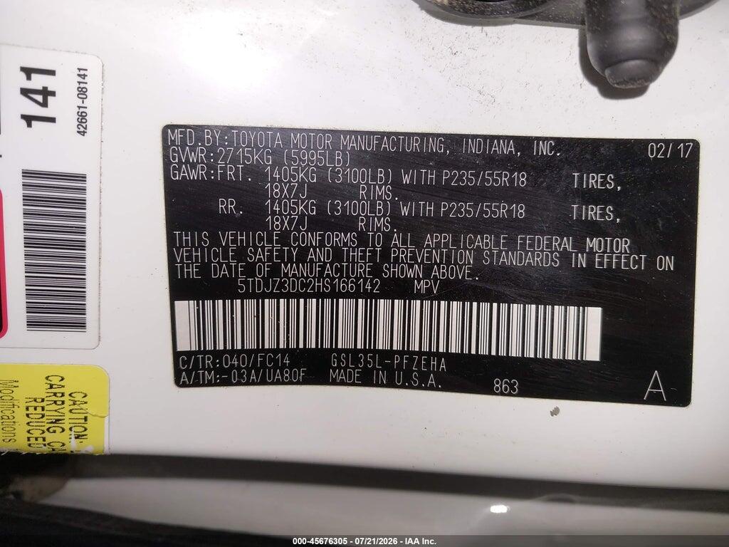 5TDJZ3DC2HS166142 2017 TOYOTA SIENNA photo no. 9