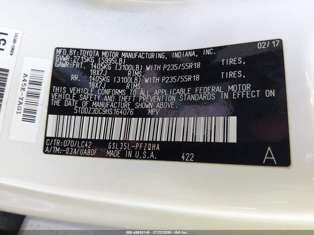 5TDDZ3DC9HS164076 2017 TOYOTA SIENNA photo no. 9