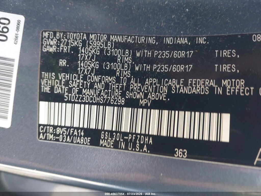 5TDZZ3DC0HS776298 2017 TOYOTA SIENNA photo no. 9