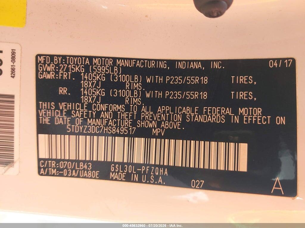 5TDYZ3DC7HS849517 2017 TOYOTA SIENNA photo no. 9