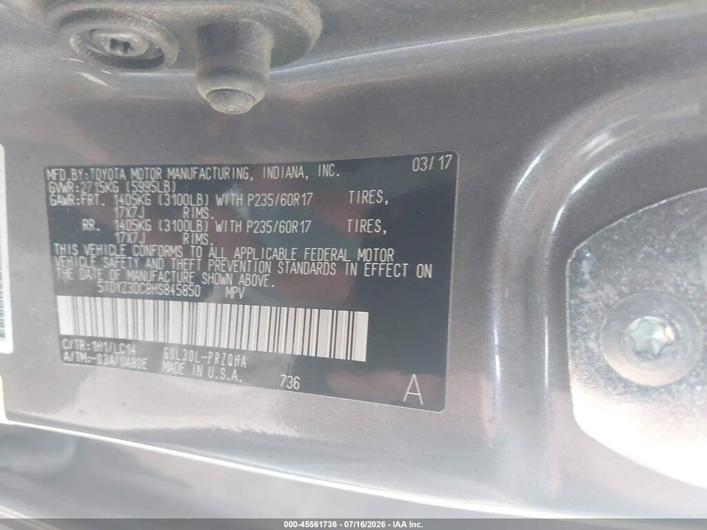 5TDYZ3DC8HS845850 2017 TOYOTA SIENNA photo no. 9