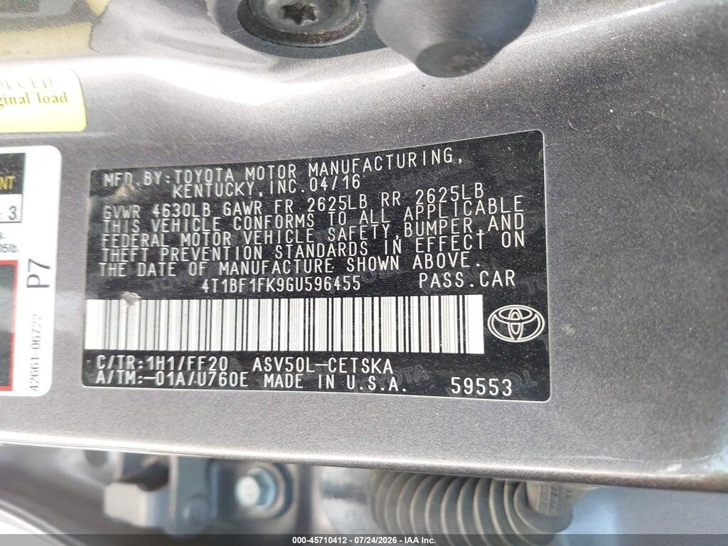 4T1BF1FK9GU596455 2016 TOYOTA CAMRY photo no. 9