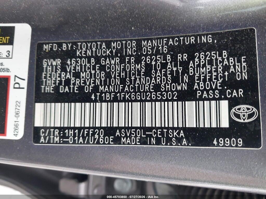 4T1BF1FK6GU265302 2016 TOYOTA CAMRY photo no. 9