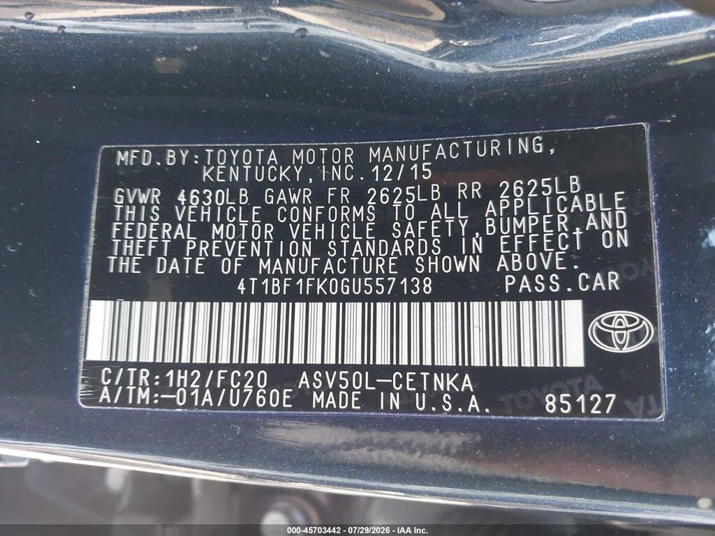 4T1BF1FK0GU557138 2016 TOYOTA CAMRY photo no. 9
