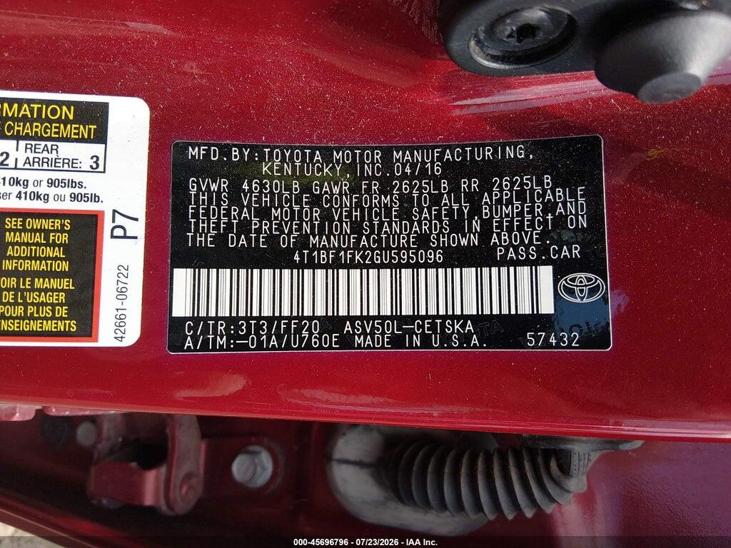 4T1BF1FK2GU595096 2016 TOYOTA CAMRY photo no. 9