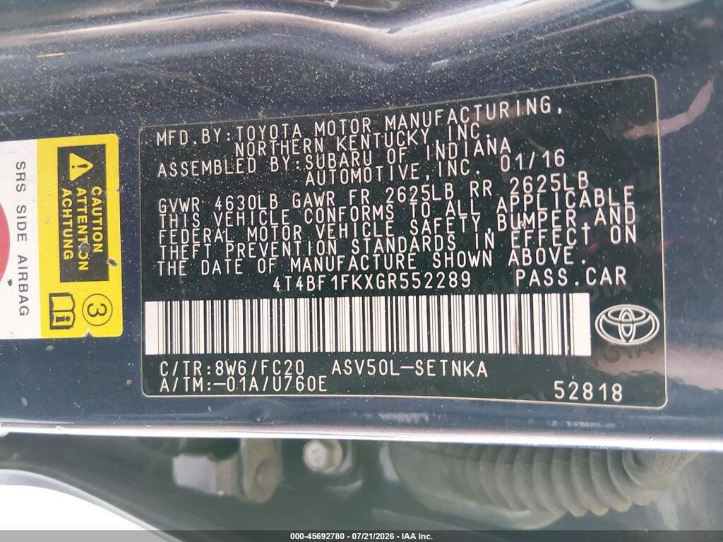 4T4BF1FKXGR552289 2016 TOYOTA CAMRY photo no. 9
