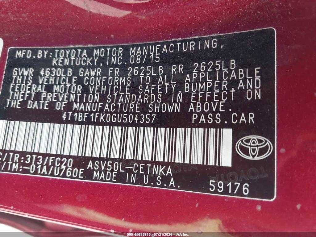 4T1BF1FK0GU504357 2016 TOYOTA CAMRY photo no. 9