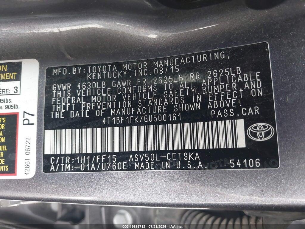 4T1BF1FK7GU500161 2016 TOYOTA CAMRY photo no. 9