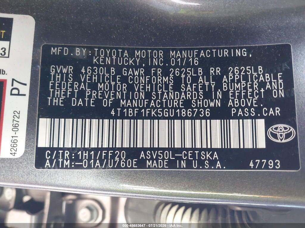 4T1BF1FK5GU186736 2016 TOYOTA CAMRY photo no. 9