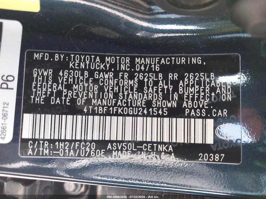 4T1BF1FK0GU241545 2016 TOYOTA CAMRY photo no. 9