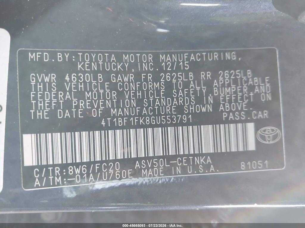 4T1BF1FK8GU553791 2016 TOYOTA CAMRY photo no. 9