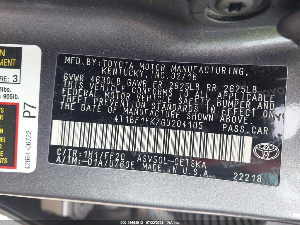4T1BF1FK7GU204105 2016 TOYOTA CAMRY photo no. 9