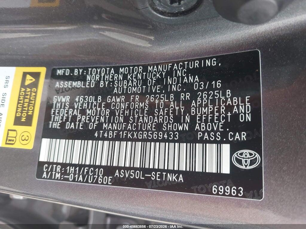 4T4BF1FKXGR569433 2016 TOYOTA CAMRY photo no. 9