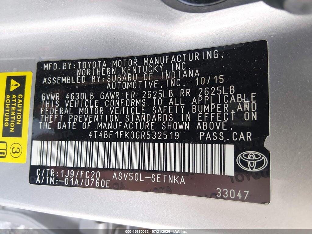 4T4BF1FK0GR532519 2016 TOYOTA CAMRY photo no. 9