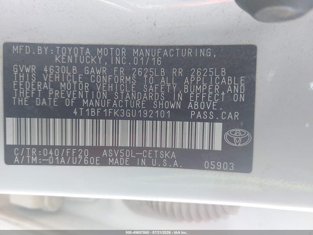 4T1BF1FK3GU192101 2016 TOYOTA CAMRY photo no. 9