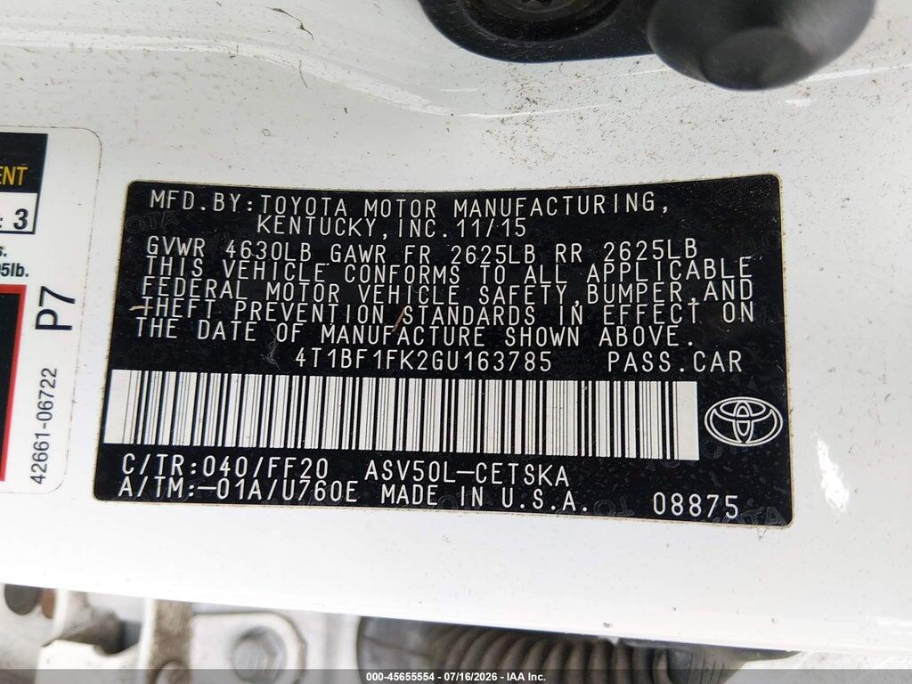 4T1BF1FK2GU163785 2016 TOYOTA CAMRY photo no. 9