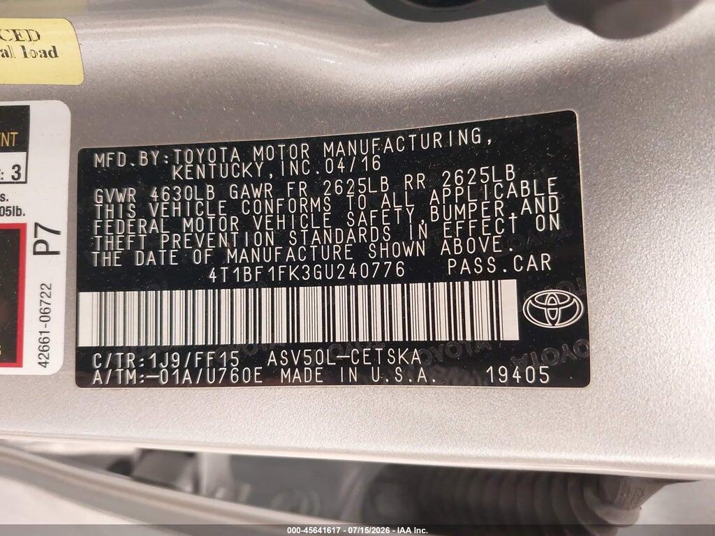 4T1BF1FK3GU240776 2016 TOYOTA CAMRY photo no. 9