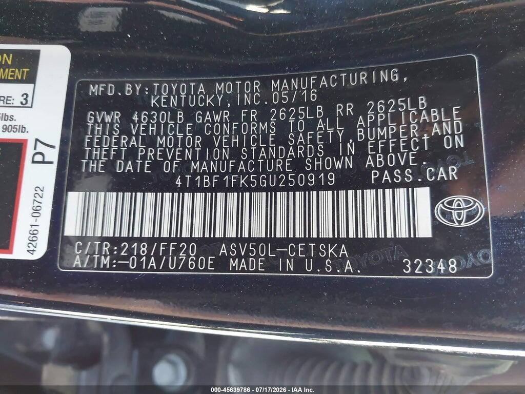 4T1BF1FK5GU250919 2016 TOYOTA CAMRY photo no. 9