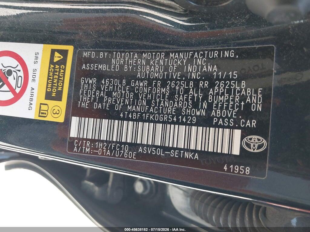 4T4BF1FK0GR541429 2016 TOYOTA CAMRY photo no. 9