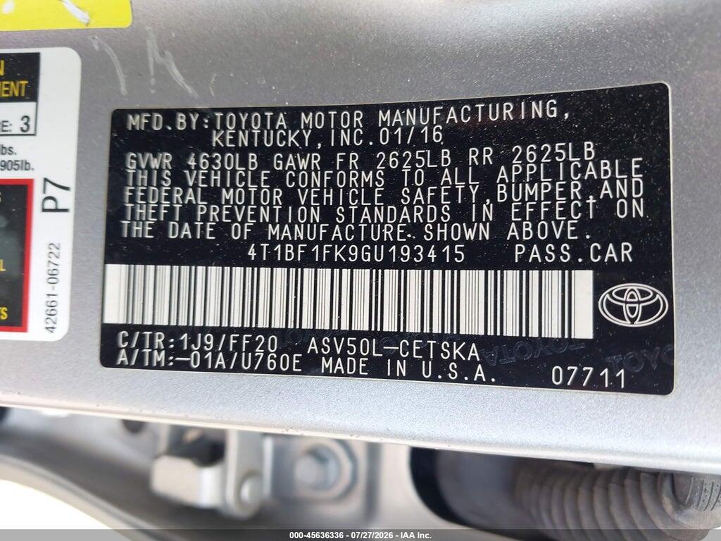 4T1BF1FK9GU193415 2016 TOYOTA CAMRY photo no. 9
