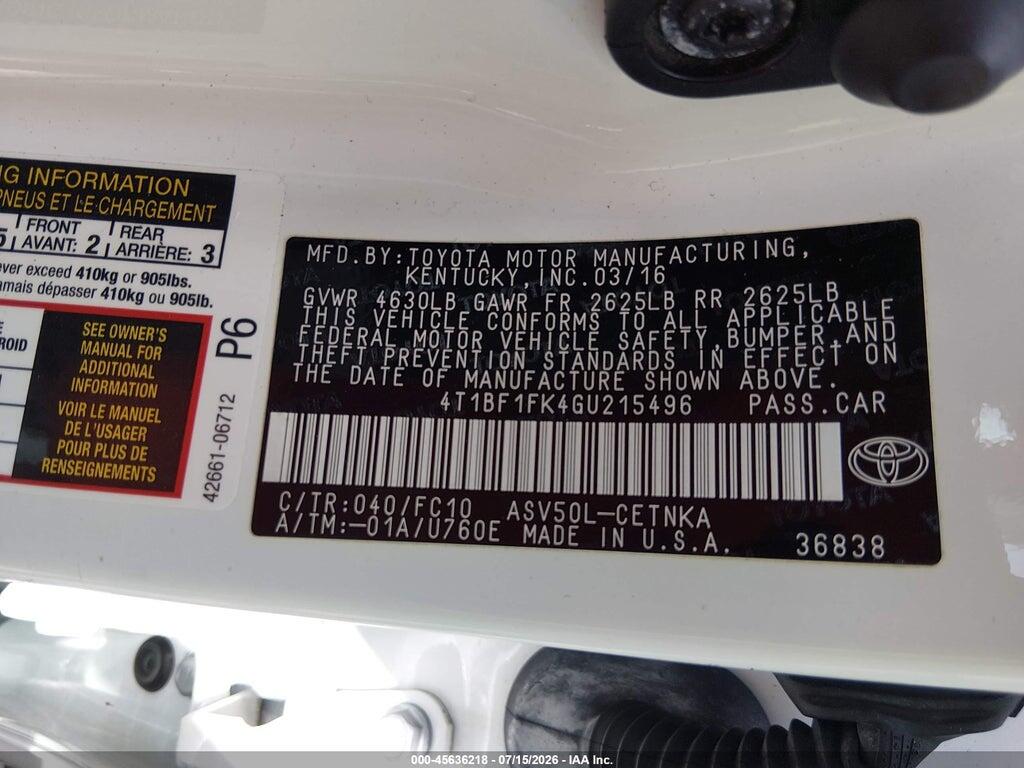 4T1BF1FK4GU215496 2016 TOYOTA CAMRY photo no. 9