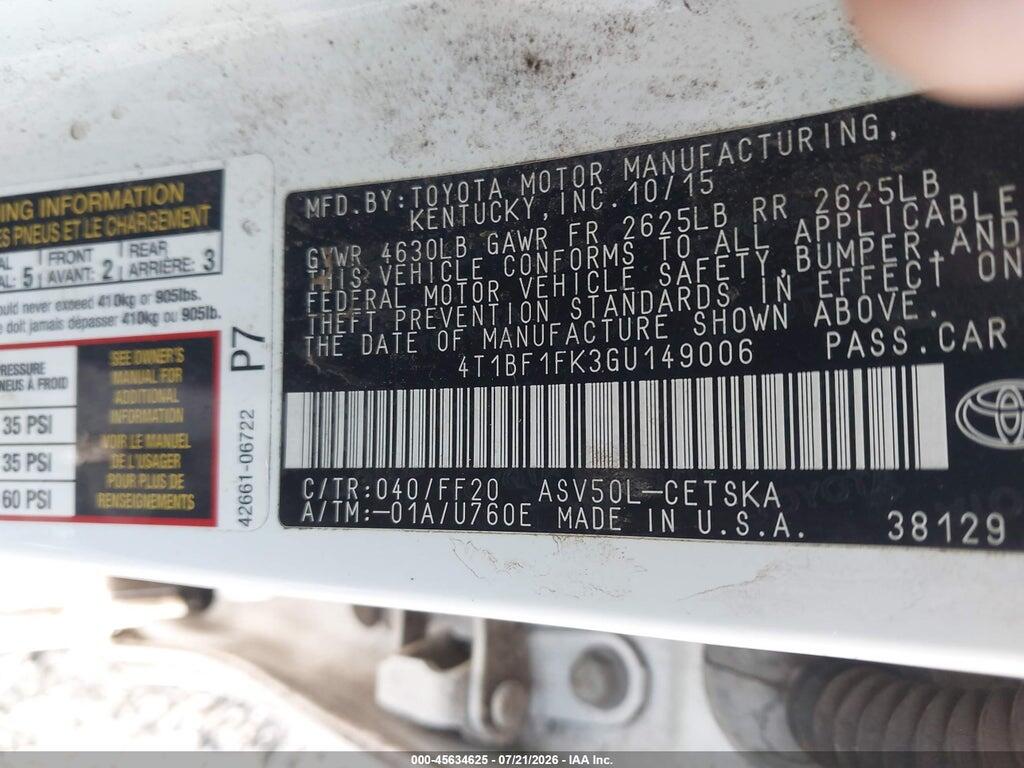 4T1BF1FK3GU149006 2016 TOYOTA CAMRY photo no. 9