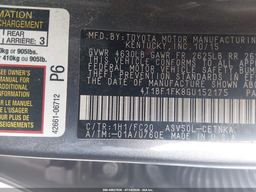 4T1BF1FK8GU152175 2016 TOYOTA CAMRY photo no. 9