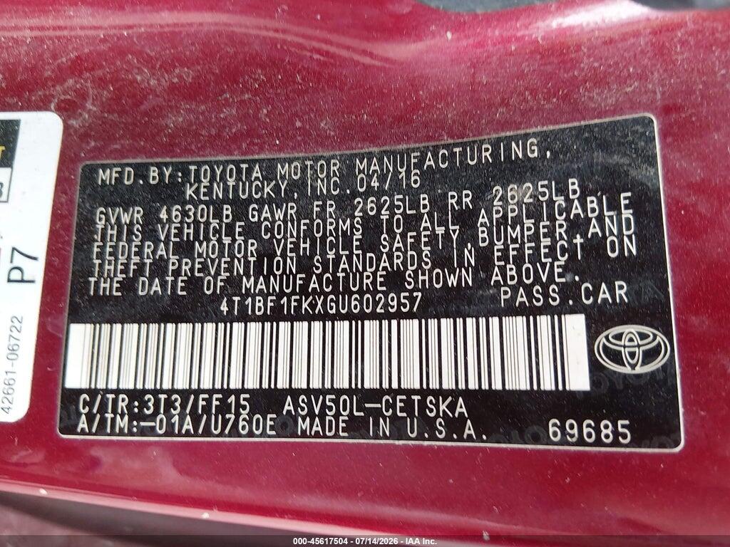 4T1BF1FKXGU602957 2016 TOYOTA CAMRY photo no. 9