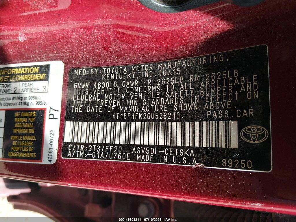 4T1BF1FK2GU528210 2016 TOYOTA CAMRY photo no. 9