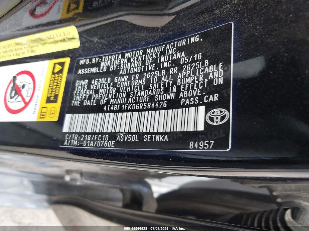 4T4BF1FK0GR584426 2016 TOYOTA CAMRY photo no. 9