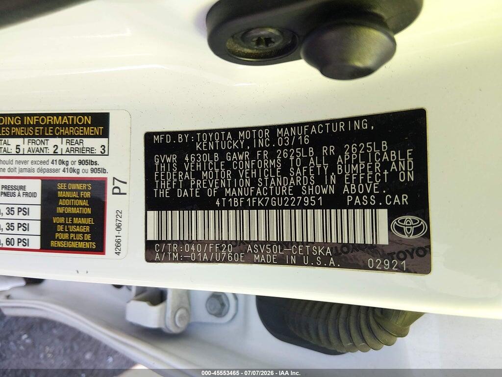 4T1BF1FK7GU227951 2016 TOYOTA CAMRY photo no. 9