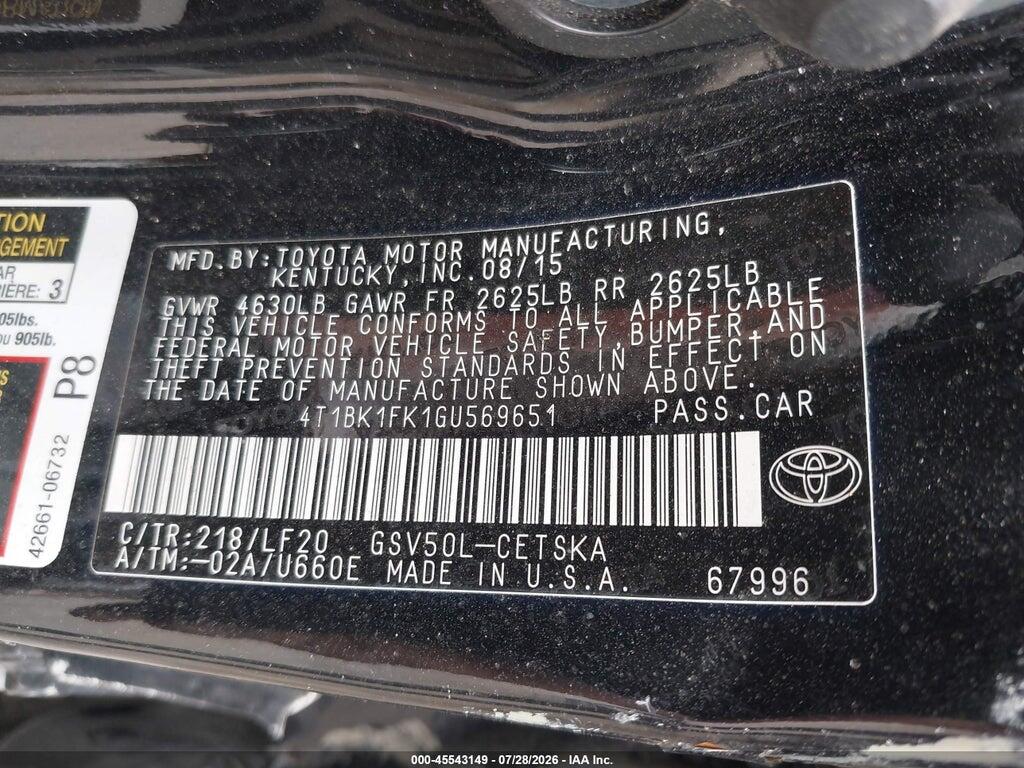4T1BK1FK1GU569651 2016 TOYOTA CAMRY photo no. 9