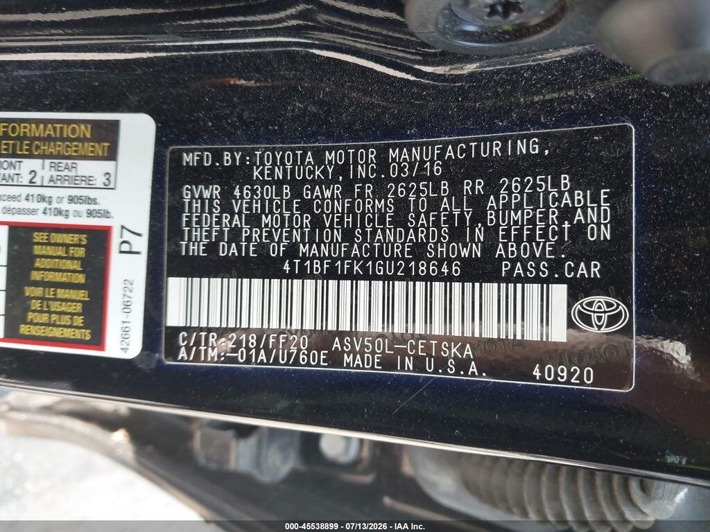 4T1BF1FK1GU218646 2016 TOYOTA CAMRY photo no. 9