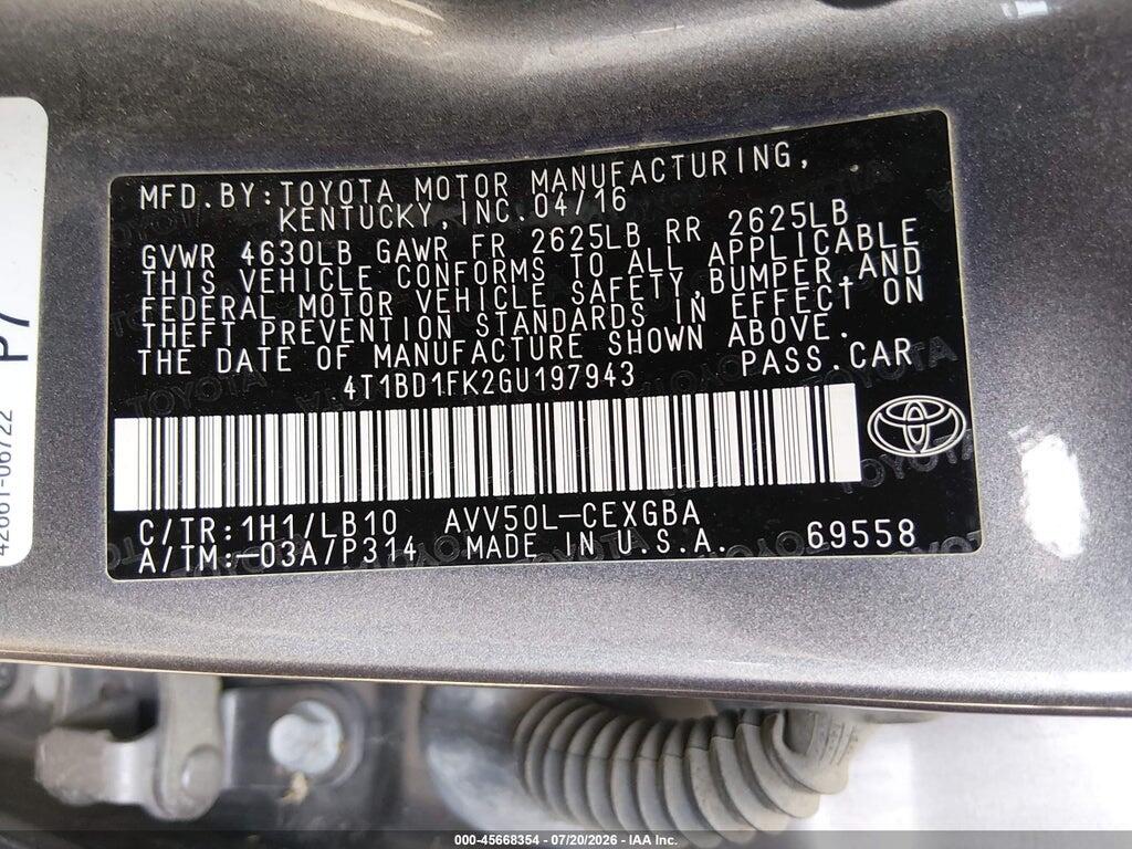 4T1BD1FK2GU197943 2016 TOYOTA CAMRY HYBRID photo no. 9