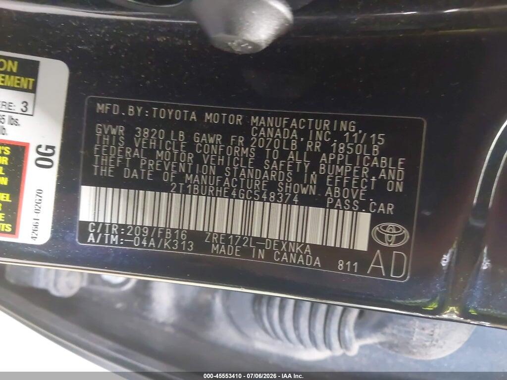 2T1BURHE4GC548374 2016 TOYOTA COROLLA photo no. 9