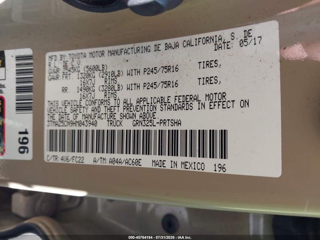 3TMAZ5CN9HM043940 2017 TOYOTA TACOMA photo no. 9