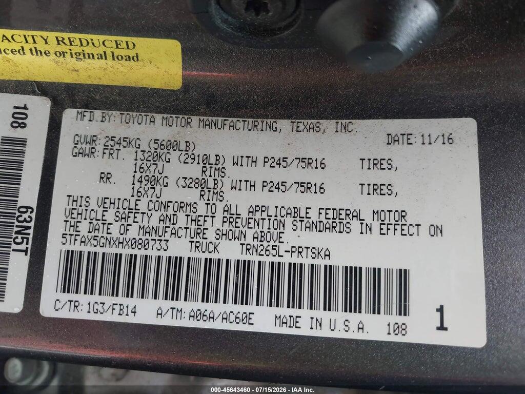5TFAX5GNXHX080733 2017 TOYOTA TACOMA photo no. 9